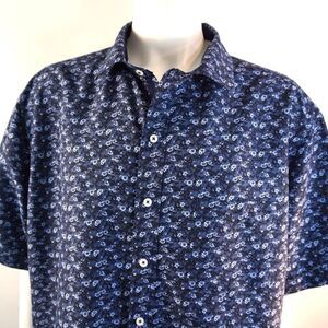 SYNRGY Mens Size 2XLT Shirt Blue Floral Button Up Short Sleeve